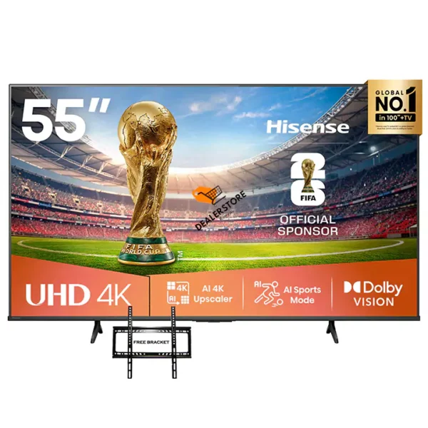 The Image is showing a Hisense 55" 55A6Q Smart 4k VIDAA Tv new MODEL