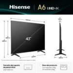 A Photo showing Hisense 43" 43A6Q Vidaa Smart 4k UHD Tv Dimensions