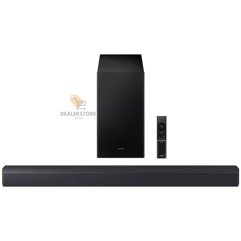 The image is showing the new Samsung 2.1CH HW-B450F Wireless Soundbar